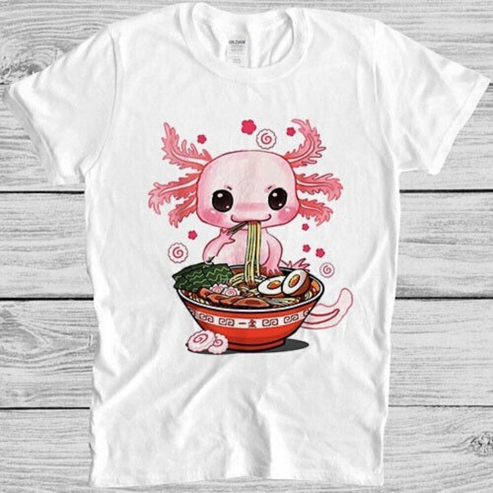 Kawaii Axolotl Ramen Noodle Japanese Anime Meme Funny Graphic Art Unisex T-Shirt